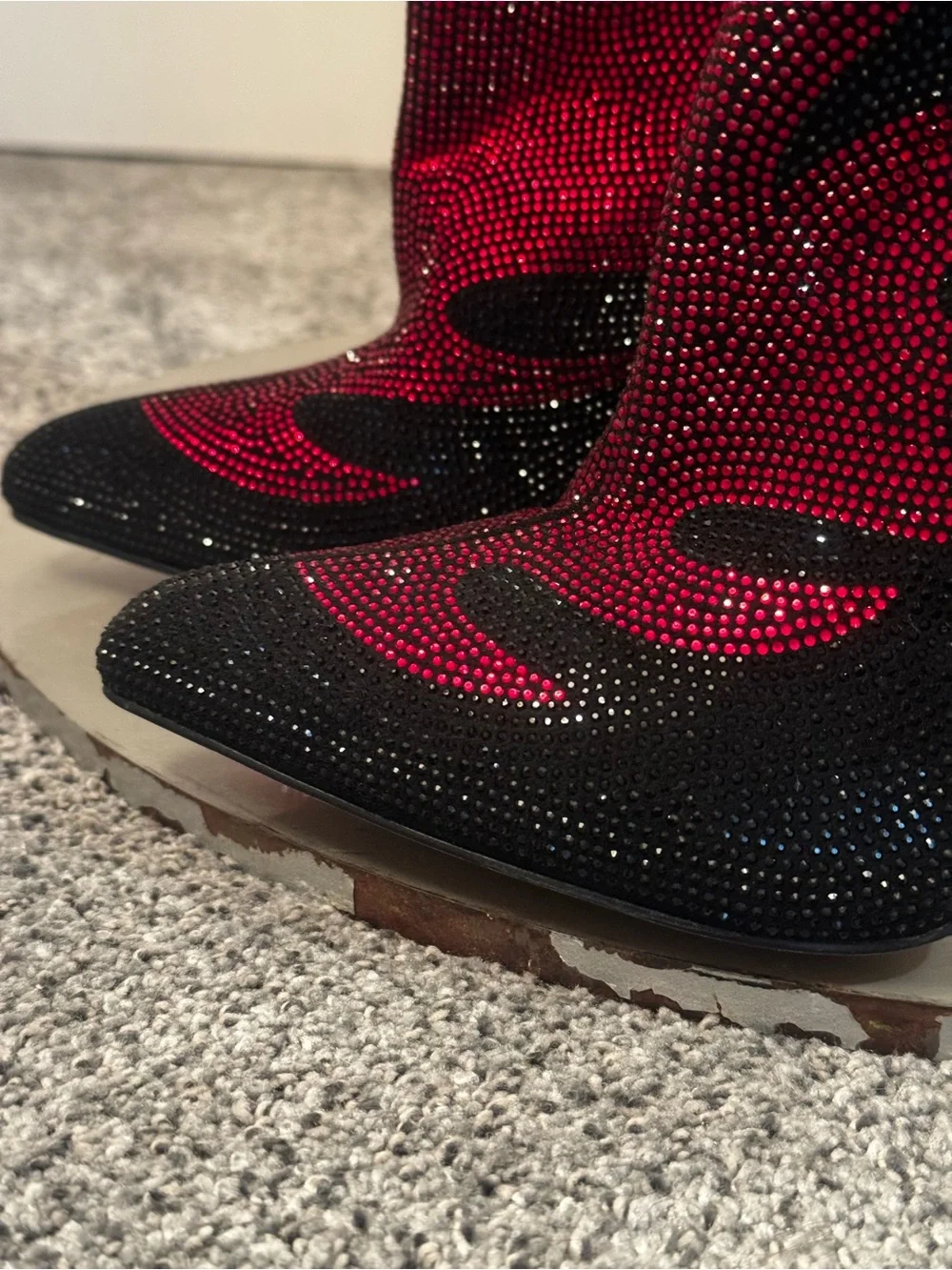 Black and Red Crystal Skull Flame Stiletto Boots . New without original box.
